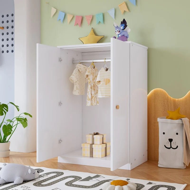 Kleiderschrank mit Stange für Kinderzimmer, 80 x 50 x 120 cm