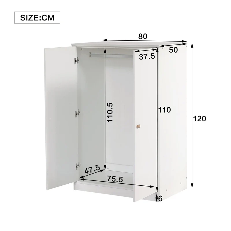 Kleiderschrank mit Stange für Kinderzimmer, 80 x 50 x 120 cm