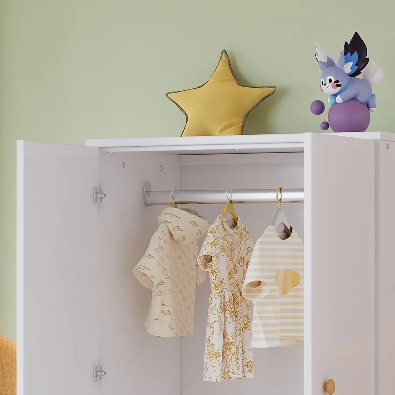 Kleiderschrank mit Stange für Kinderzimmer, 80 x 50 x 120 cm