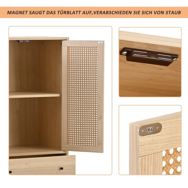 Kommode mit Türen und Schubladen, Rattan-Design, 60 x 120 x 40 cm