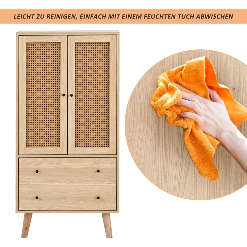 Kommode mit Türen und Schubladen, Rattan-Design, 60 x 120 x 40 cm