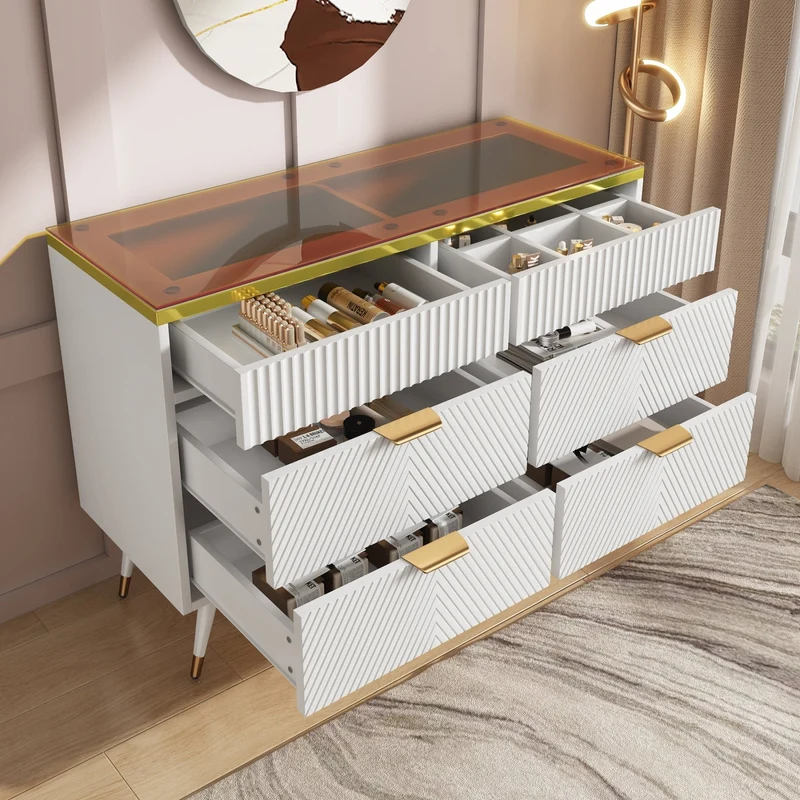 Kommode aus Bernstein Glas mit 6 Schubladen und Facheinteilung, 120 x 40 x 76 cm