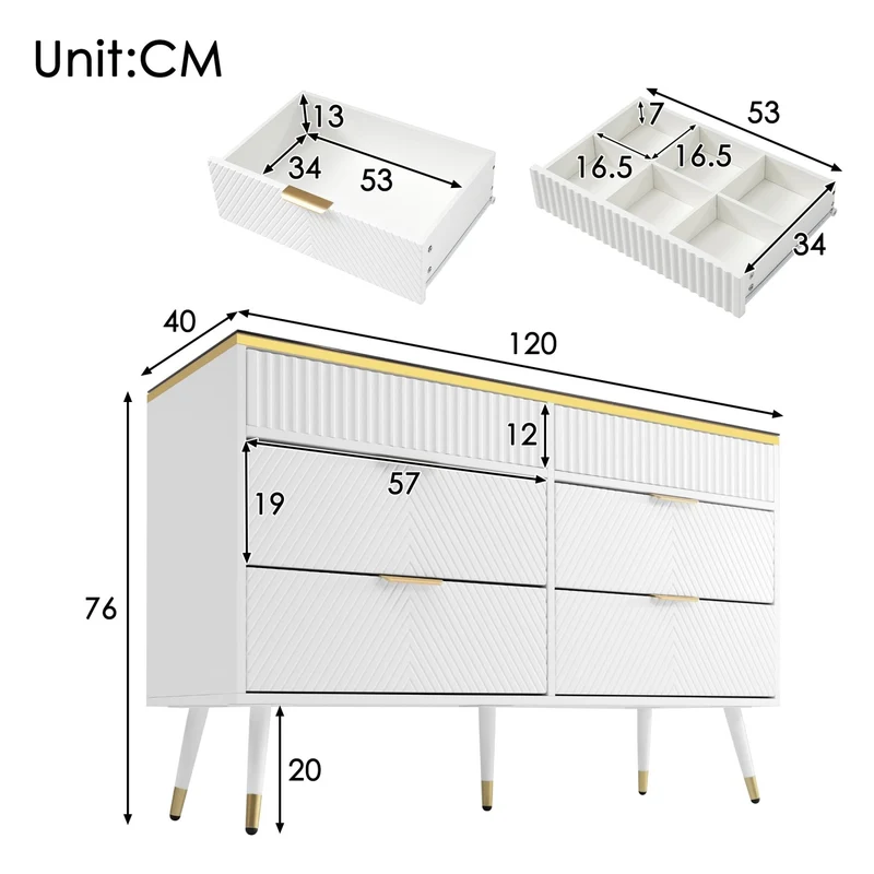 Kommode aus Bernstein Glas mit 6 Schubladen und Facheinteilung, 120 x 40 x 76 cm