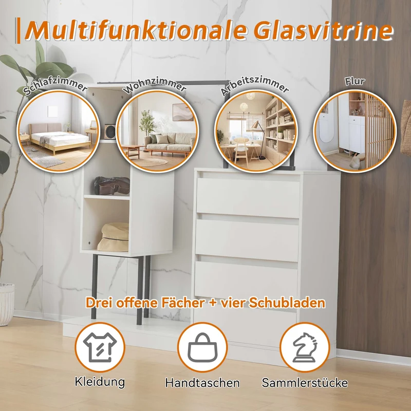 Schubladenschrank mit Kleiderstange, Kleiderschrank-Set in Weiß