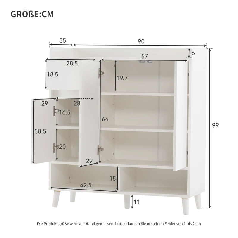 Schuhschrank mit verstellbaren Einlegeböden, 99 x 90 x 35 cm