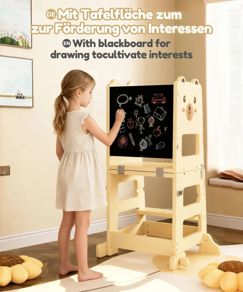 Yorbay 3-in-1 Montessori Kinder Lernturm in Bärenform