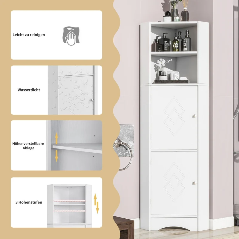 Eck-Badschrank mit zwei Ablagefächern und verstellbarem Einlegeboden