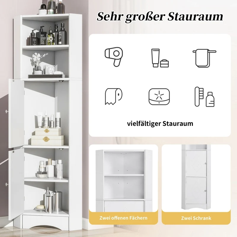 Eck-Badschrank mit zwei Ablagefächern und verstellbarem Einlegeboden