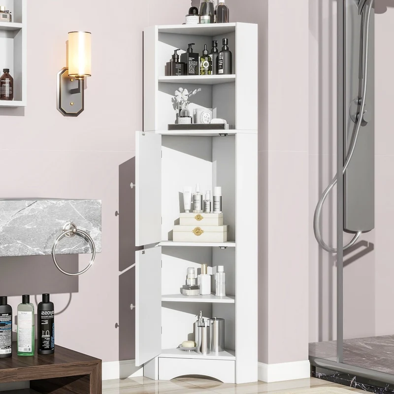 Eck-Badschrank mit zwei Ablagefächern und verstellbarem Einlegeboden