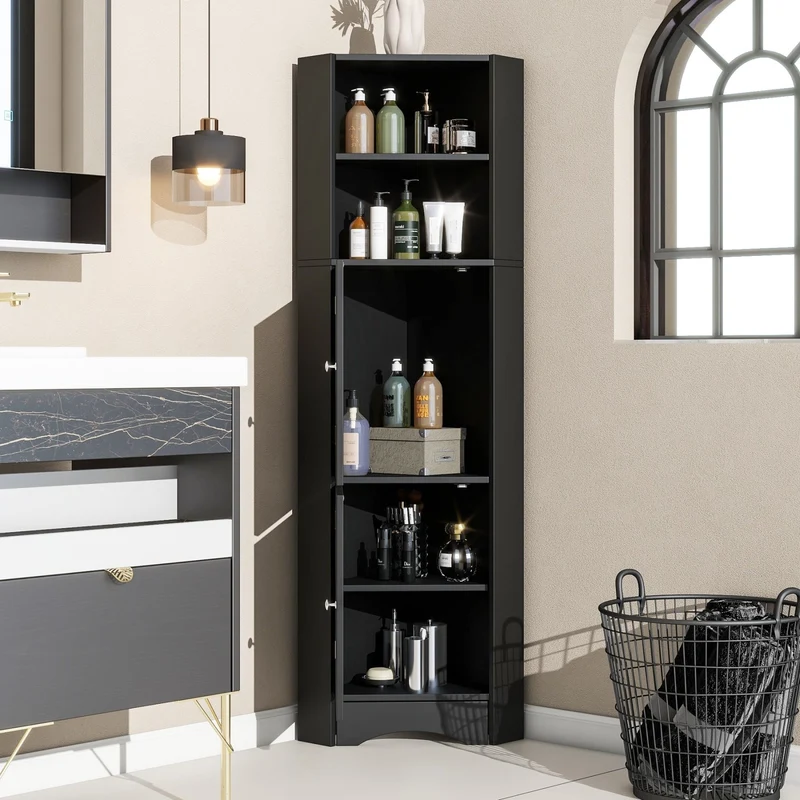Eck-Badschrank mit zwei Ablagefächern und verstellbarem Einlegeboden
