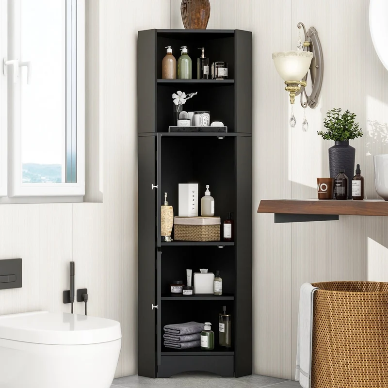 Eck-Badschrank mit zwei Ablagefächern und verstellbarem Einlegeboden