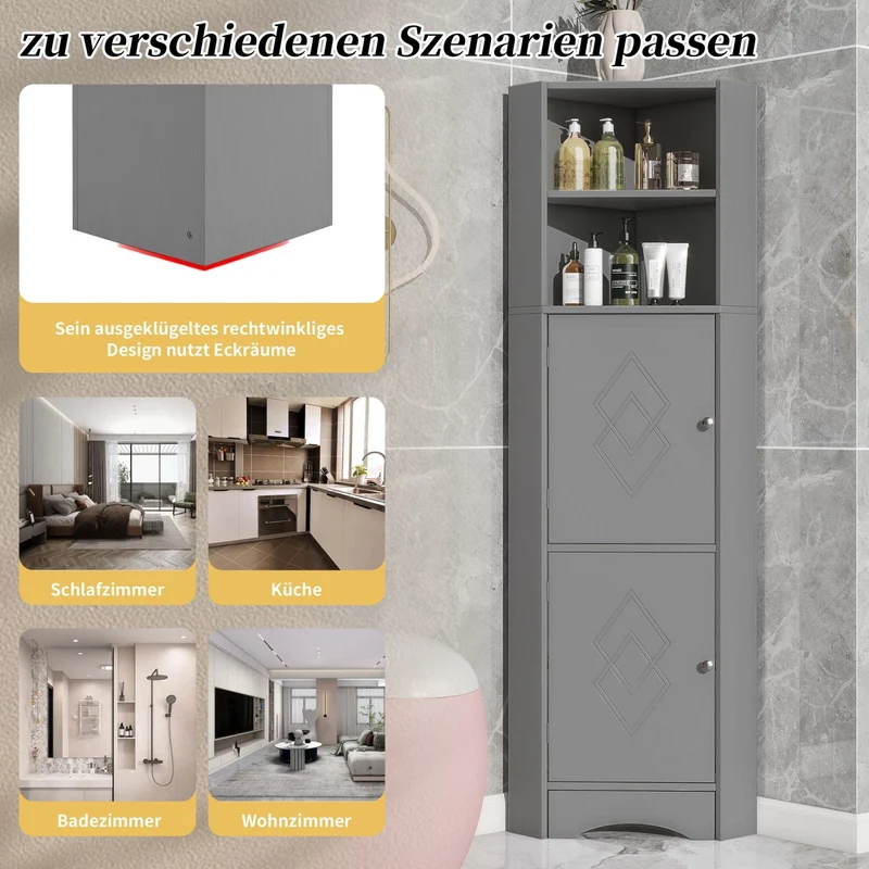 Eck-Badschrank mit zwei Ablagefächern und verstellbarem Einlegeboden