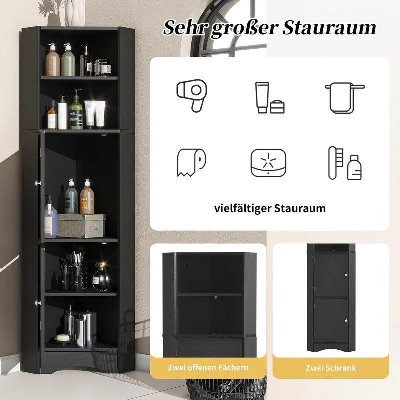 Eck-Badschrank mit zwei Ablagefächern und verstellbarem Einlegeboden