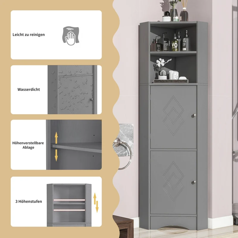 Eck-Badschrank mit zwei Ablagefächern und verstellbarem Einlegeboden