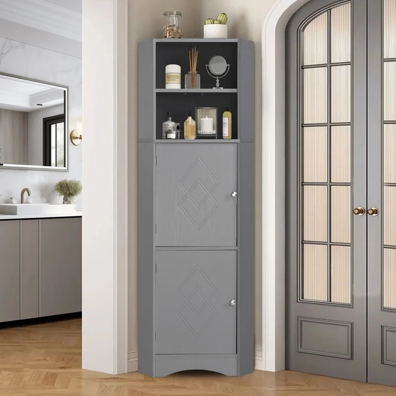 Eck-Badschrank mit zwei Ablagefächern und verstellbarem Einlegeboden
