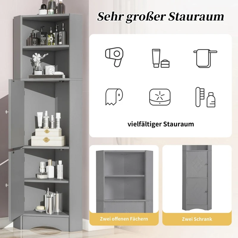 Eck-Badschrank mit zwei Ablagefächern und verstellbarem Einlegeboden
