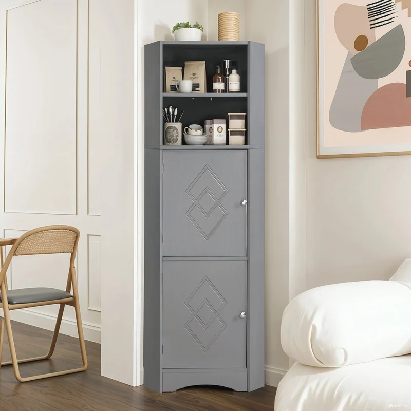 Eck-Badschrank mit zwei Ablagefächern und verstellbarem Einlegeboden