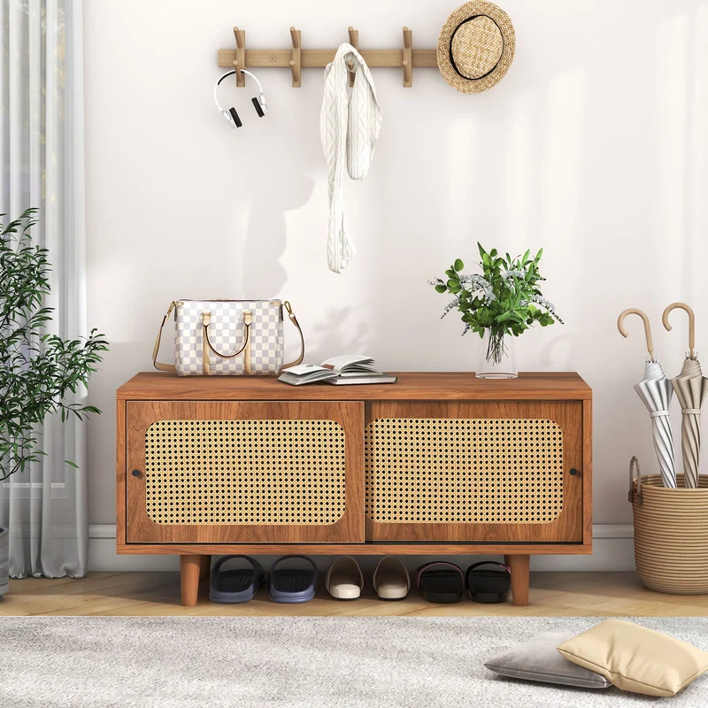 Rattan-Schuhschrank mit 2 Türen