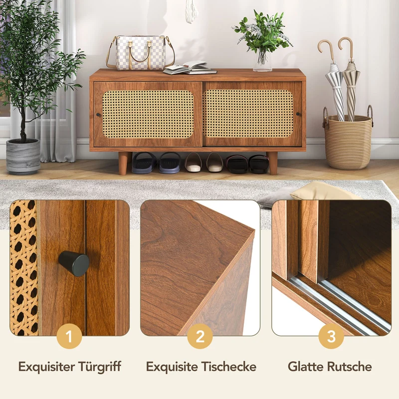 Rattan-Schuhschrank mit 2 Türen