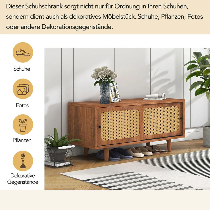 Rattan-Schuhschrank mit 2 Türen