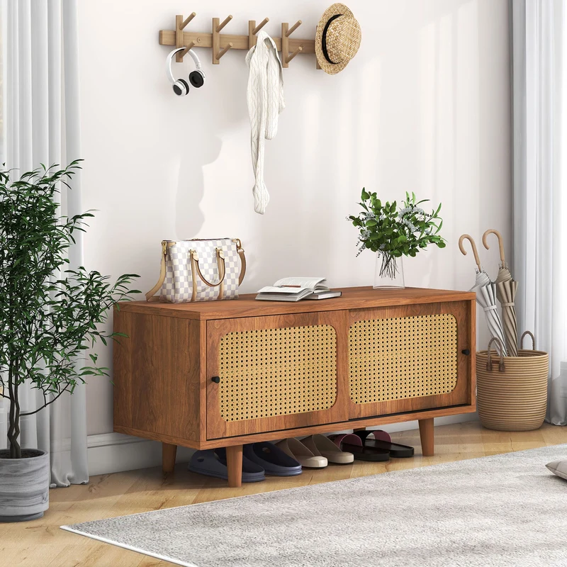 Rattan-Schuhschrank mit 2 Türen