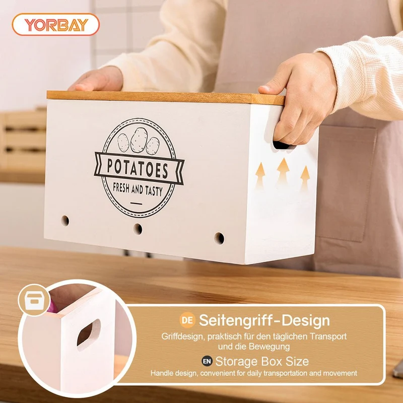 Yorbay 3er-Set Kartoffel-Aufbewahrungsboxen aus Holz, schwarz/weiß