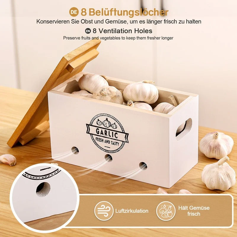 Yorbay 3er-Set Kartoffel-Aufbewahrungsboxen aus Holz, schwarz/weiß
