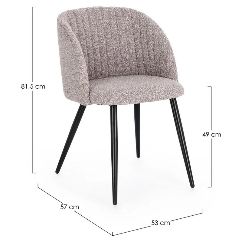 Stuhl Queen Bouclé Nerz | Graubraun, Polsterstuhl mit Steppnähten
