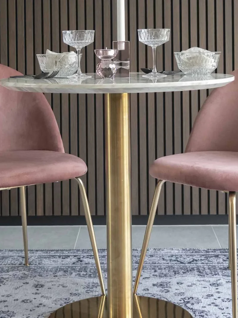Geneve Esszimmerstuhl Samt, rosé, Messingbeine