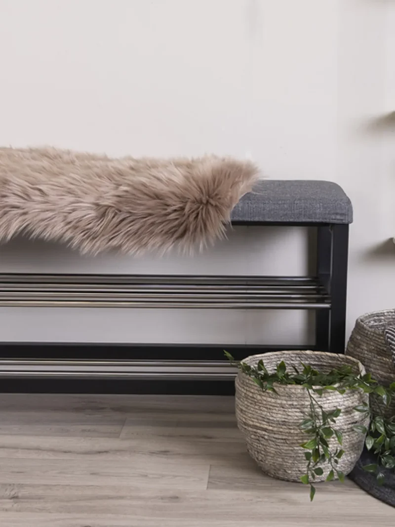 Padova Sitzbank Holz/Stahl, schwarz, graues Kissen