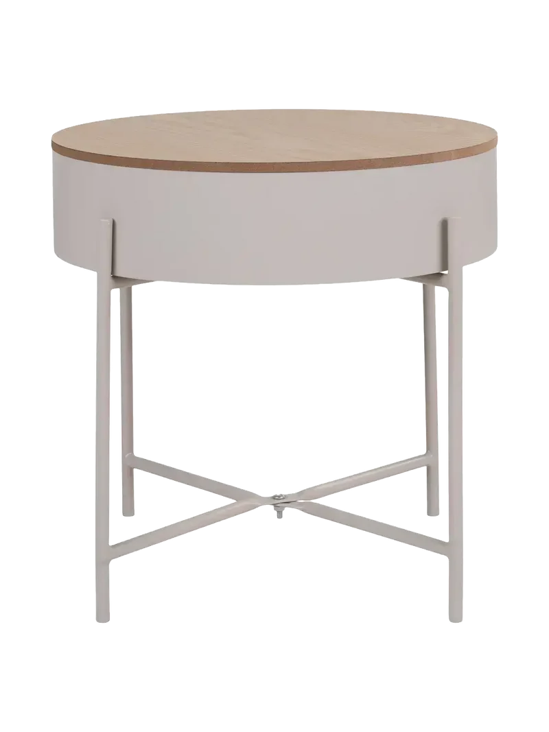 Sisco Beistelltisch mit Stauraum Stahl, beige, Tischplatte natur