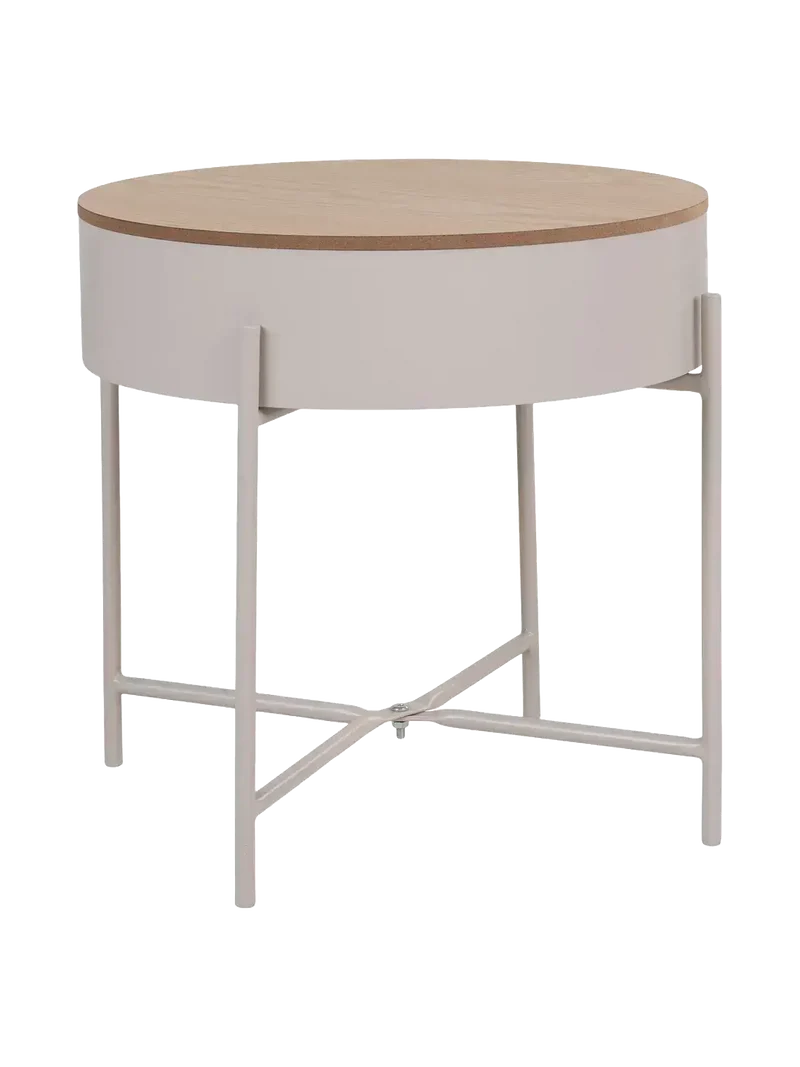 Sisco Beistelltisch mit Stauraum Stahl, beige, Tischplatte natur