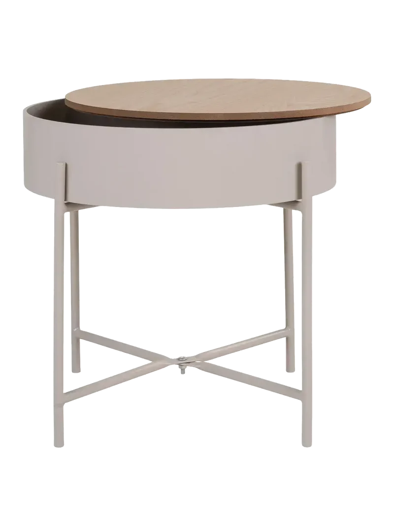 Sisco Beistelltisch mit Stauraum Stahl, beige, Tischplatte natur