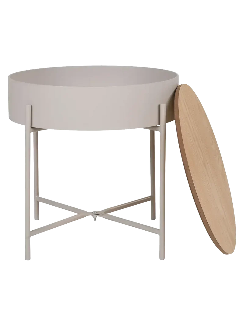 Sisco Beistelltisch mit Stauraum Stahl, beige, Tischplatte natur