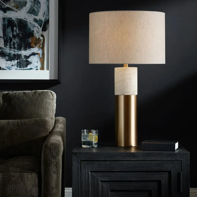 Bravertine Table Lamp Gold & Travertine