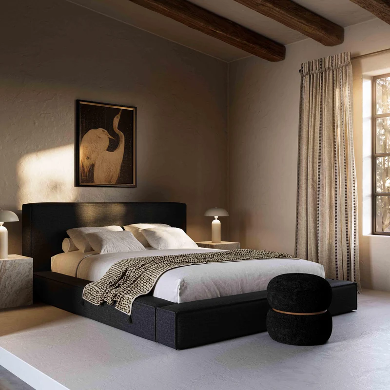 Nova Black Fabric Queen Bed