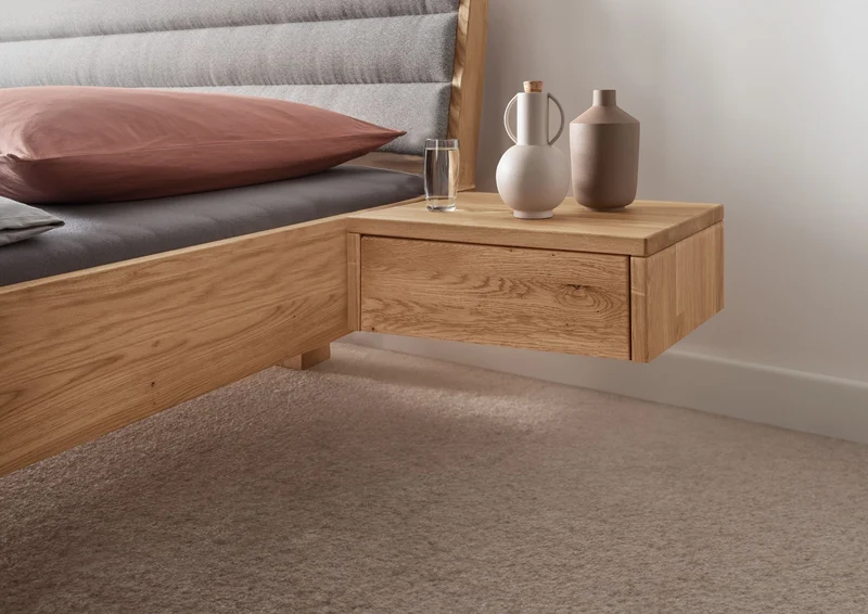 Nachttisch LARA Eiche Massiv schwebend mit Schublade – Modernes Design aus Massivholz