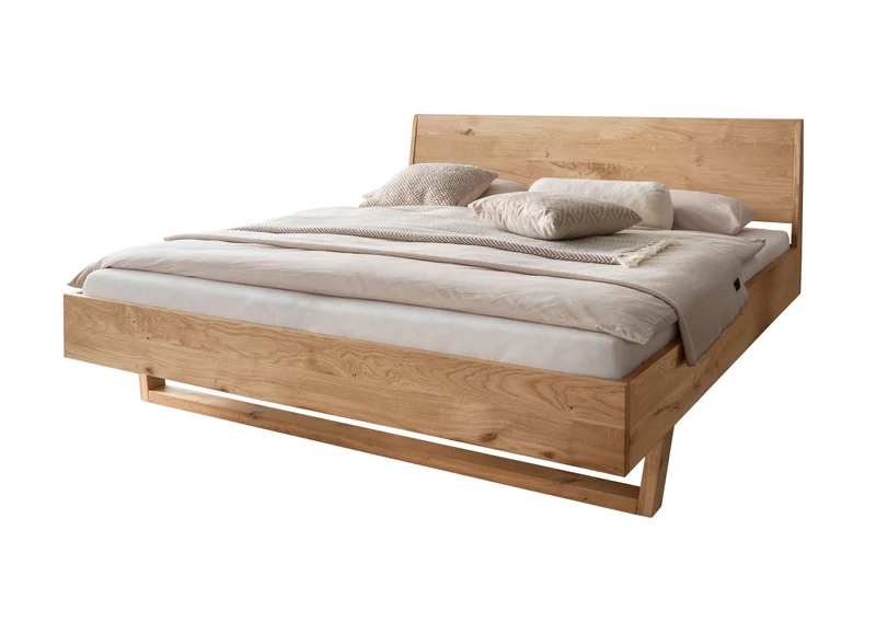 Bett SchlafGut Wildeiche massiv mit Holzkopfteil