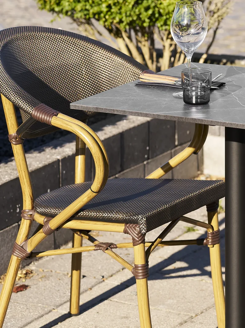 Calda Esszimmerstuhl Aluminium/Textilene, dunkelbraun, Rahmen in Bambus-Optik