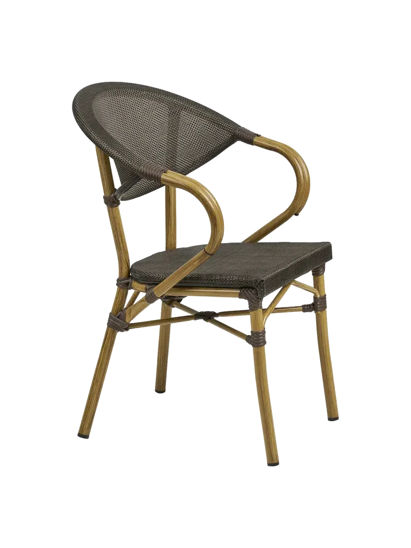Calda Esszimmerstuhl Aluminium/Textilene, dunkelbraun, Rahmen in Bambus-Optik