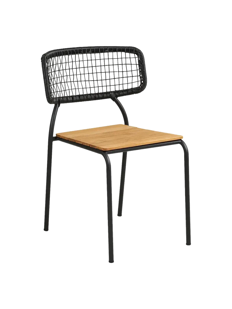 Nashville Esszimmerstuhl Teak/Polyrattan, schwarz/natur, schwarze Beine