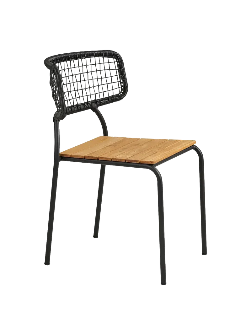 Nashville Esszimmerstuhl Teak/Polyrattan, schwarz/natur, schwarze Beine