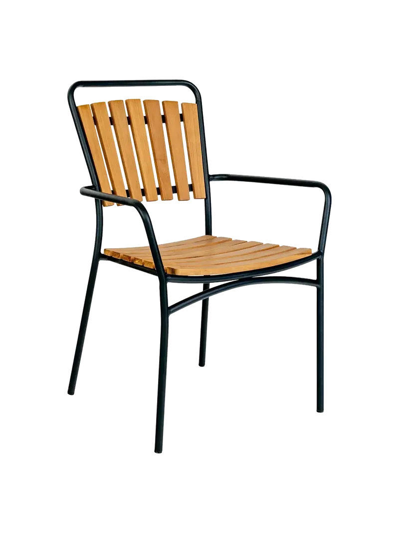 Cleveland Esszimmerstuhl Teak, schwarzer Metallrahmen