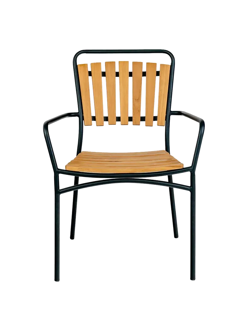 Cleveland Esszimmerstuhl Teak, schwarzer Metallrahmen