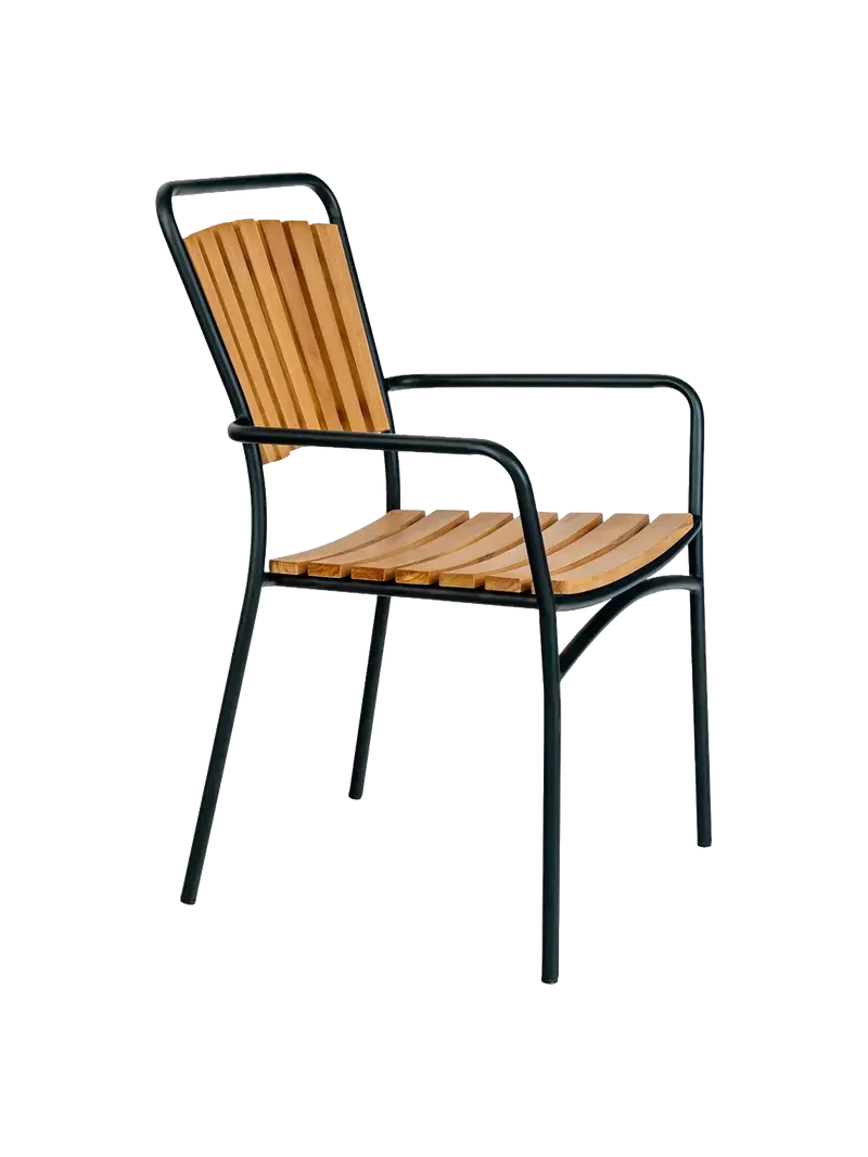 Cleveland Esszimmerstuhl Teak, schwarzer Metallrahmen