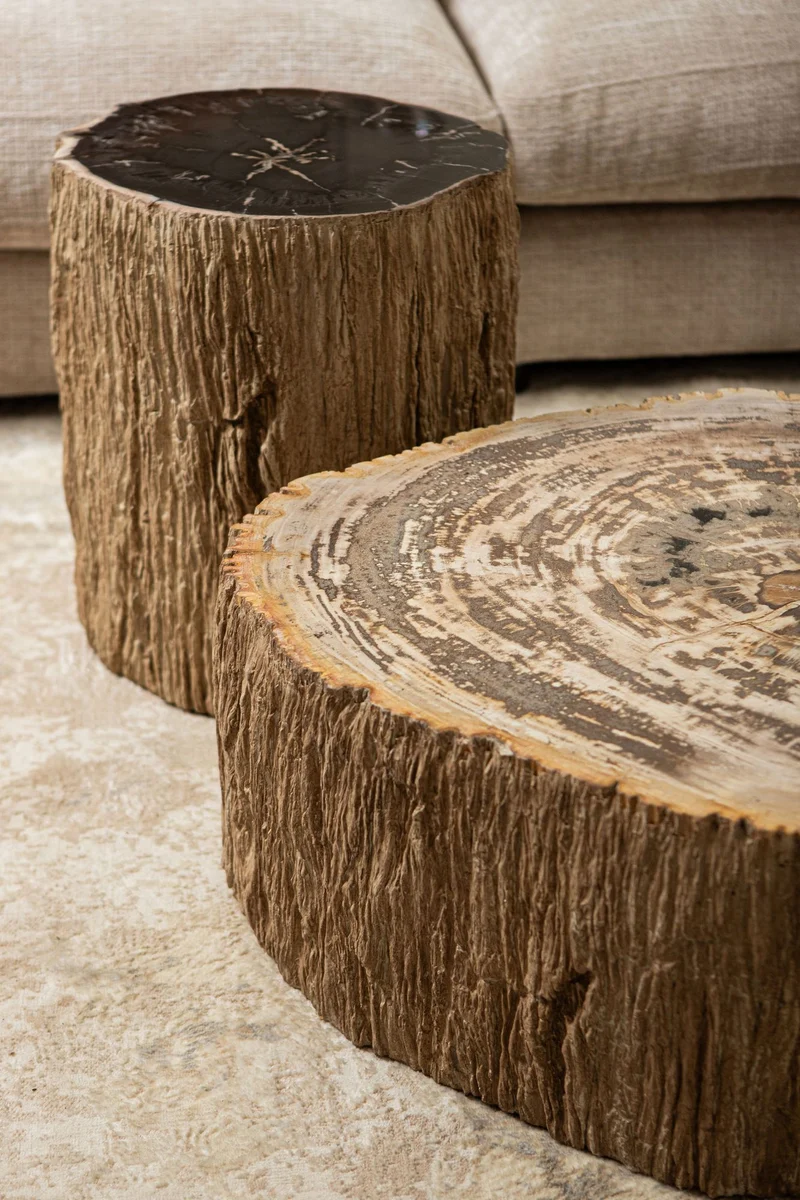 Beistelltisch Taly Natur Rund | Versteinertes Holz als skulpturales Unikat