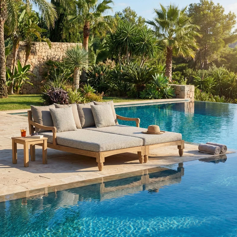 Sonnenbett 2er-Set Bali Natur | Teakholz