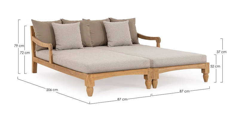 Sonnenbett 2er-Set Bali Natur | Teakholz