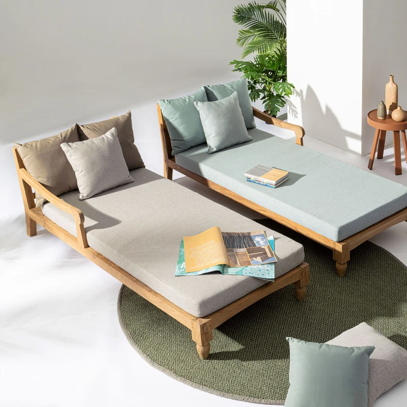 Sonnenbett 2er-Set Bali Aqua | Teakholz
