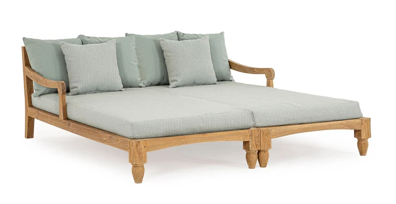 Sonnenbett 2er-Set Bali Aqua | Teakholz